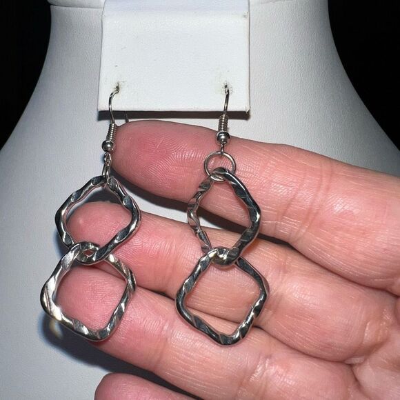 Silver Tone Geometric Dangle Earrings - Picture 2 of 6